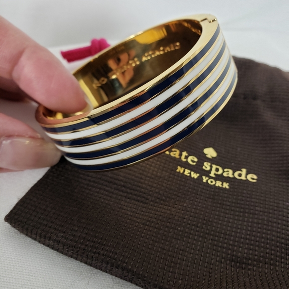 kate spade Jewelry - Kate Spade Navy White Striped Gold Bangle